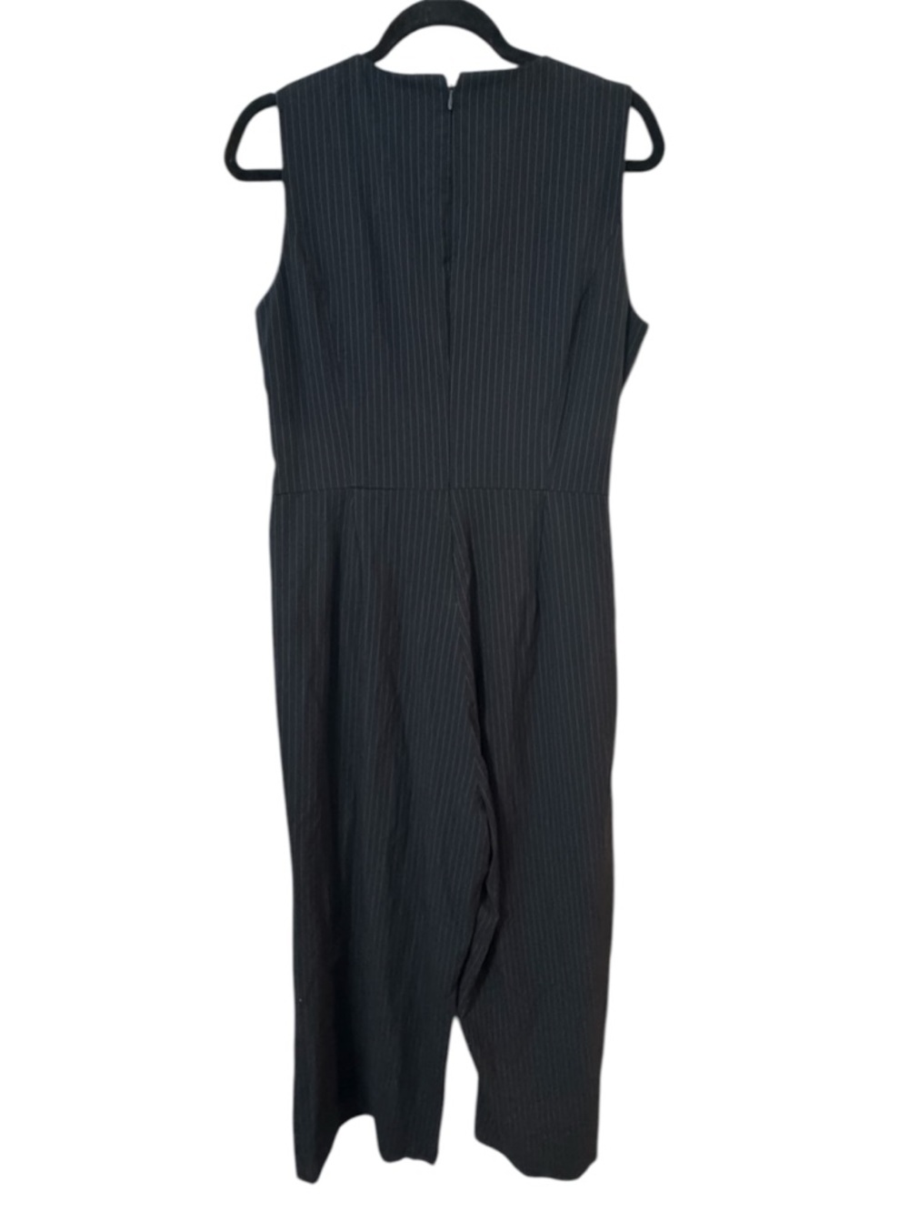 Ivanka Trump Black Pinstripe Wide Leg Jumpsuit Belted Size 12 - Picture 2 of 6